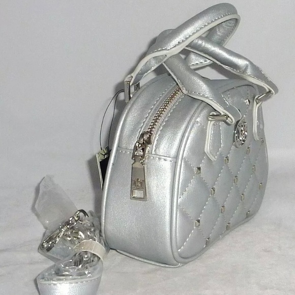 NWT BADGLEY MISCHKA Crossbody Dome Metallic Grey with Silver Studs - Picture 7 of 9